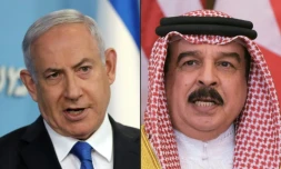 Montage de photos d'archives du Premier ministre israélien Benjamin Netanyahu et du roi de Bahreïn Hamad ben Issa Al-Khalifa