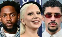 Photomontage des favoris des 68e Grammy Awards, Kendrick Lamar, Lady Gaga et Bad Bunny
