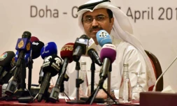 Le ministre de l'énergie du Quatar, Mohammed bin Saleh al-Sada lors de la réunkon des grands producteurs de pétrole à Doha, le 17 avril 2016
