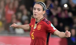L'Espagnole Aitana Bonmati marque contre la France en finale de la Ligue des Nations, le 28 février 2024 à Séville
