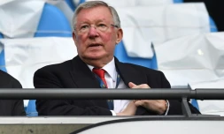 L'ancien entraîneur de Manchester United, Alex Ferguson, lors d'un match entre son ex club et Man City en Premier League, le 7 avril 2018