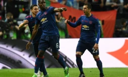 Paul Pogba a ouvert le score pour Manchester United face à l'Ajax en finale de la Ligue Europa, le 24 mai 2017 à la Friends Arena à Solna, près de Stockholm