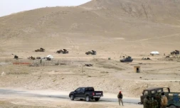 Des membres des forces pro-gouvernementales syriennes aux abords de Palmyre, le 26 mars 2016