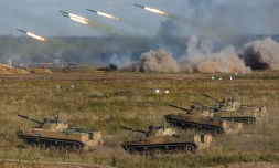 Photo diffusée par le ministère russe de la Défense, le 13 septembre 2021, montrant des exercices militaires conjoints Zapad-2021 des forces armées russes et du Bélarus sur la base militaire de Mulino dans la région de Nijni Novgorod, en Russie