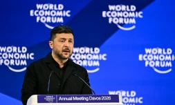 Le président ukraine Volodymyr Zelensky au Forum économique mondial (WEF) de Davos, le 22 janvier 2026 en Suisse