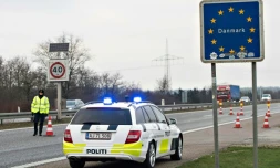 Policiers déployés le 4 janvier 2016 à Krusaa à la frontière entre l'Allemagne et le Danemark