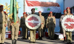 Les funérailles de victimes d'une attaque contre une académie militaire à Homs, le 6 octobre 2023 en Syrie