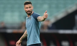 Olivier Giroud, attaquant français de Chelsea, à l'entraßnement à Bakou, le 28 mai 2019