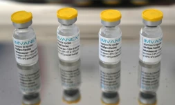 Doses de vaccin Imvanex contre le mpox, du laboratoire Bavarian  Nordic, prises en photo le 10 août 2022 à Marseille dans un centre de vaccination