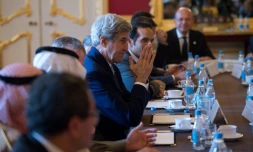 Le secrétaire d'Etat américain John Kerry à Londres lors d'une réunion sur la Syrie, le 16 octobre 2016