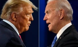 Photo montage avec Donald Trump (g) face à Joe Biden tous deux photographiés le 22 octobre 2020