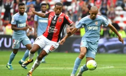 Monaco et Fabinho, opposés à l'OGC Nice d'Alassane Plea en Ligue 1, le 9 septembre 2017 à l'Allianz Riviera, vont se retrouver en Coupe de la Ligue