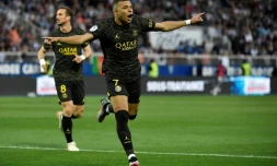 L'attaquant parisien Kylian Mbappé auteur d'un doublé à Auxerre, le 21 mai 2023 