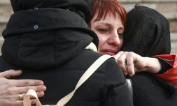 Cérémonie funÚbre à Kemerovo, en Sibérie, pour les victimes de l'incendie meurtrier dans un centre commercial, le 28 mars 2018