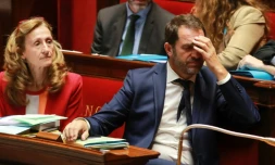 La ministre de la Justice Nicole Belloubet (g) et le porte-parole du gouvernement Christophe Castaner, le 28 juillet 2017 à l'Assemblée nationale, à Paris