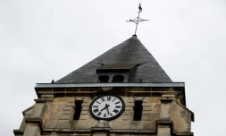 Le clocher de l'église de Saint-Etienne-du-Rouvray, le 27 juillet 2016