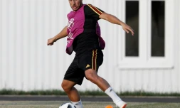 Le meneur de jeu de la Belgique Eden Hazard à l'entraînement à Sotchi, le 17 juin 2018, à la veille du match contre le Panama