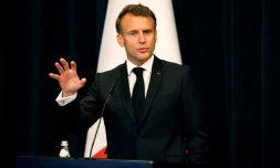 Le président de la République Emmanuel Macron à Tirana, en Albanie, le 17 mai 2025