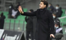 Le nouvel entraĂźneur argentin du Paris-SG, Mauricio Pochettino, lors du match de Ligue 1 Ă Saint-Etienne, le 6 janvier 2021