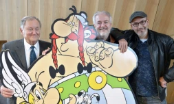 Albert Uderzo, Didier Conrad et Jean-Yves Ferri le 12 octobre 2015 à Paris