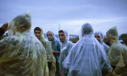 Des migrants arrivés en Macédoine se dirigent vers la frontière grecque avec l'objectif d'entrer en Europe, le 7 octobre 2015