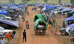 Un camp de déplacés dans la la province d'Oddar Meanchey au Cambodge, le 11 décembre 2025