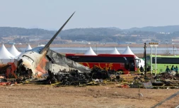 La carcasse du Boeing 737-800 de Jeju Air accidenté à l'aéroport de Muan, en Corée du Sud, le 1er janvier 2025