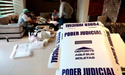 Préparation du matériel électoral pour la prochaine élection des juges et des magistrats, le 28 mai 2025 à Zapopan, dans l'État de Jalisco, au Mexique