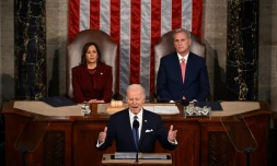 Le président américain Joe Biden prononce son "discours sur l'état de l'Union", le 7 février 2023, à Washington