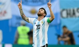 L'attaquant argentin Lionel Messi buteur lors du match face au Nigeria à Saint Pétersbourg le 26 juin 2018 au Mondial