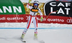 L'Autrichienne Nicole Schmidhofer, victorieuse du Super-G des Mondiaux de St-Moritz, le 7 février 2017