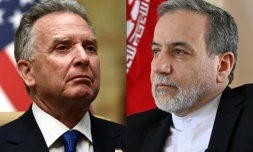 Montage photo de portraits de l'envoyé américain au Moyen-Orient, Steve Witkoff, le 18 février 2025 à Riyad, et du ministre iranien des Affaires étrangères, Abbas Araghchi, à Jeddah le 7 mars 2025