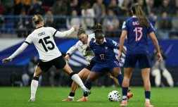 Les Bleues de Sandy Baltimore (#17) ont dû se contenter d'un match nul contre l'Allemagne en demi-finale retour de la Ligue des nations, le 28 octobre 2025 à Caen