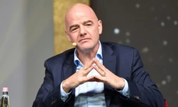 Le président de la Fifa, Gianni Infantino, lors d'un débat public avec l'Association internationale de la presse sportive, à Budapest, le 3 février 2020