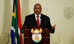 Le président sud-africain Jacob Zuma, annonçant sa démission au cours d'une conférence de presse le 14 février 2018 à Pretoria.