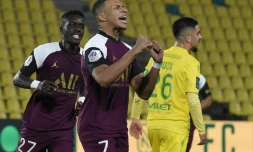 La joie de Kylian Mbappé après son penalty réussi contre Nantes, le 31 octobre 2020 à La Beaujoire