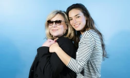 Les chanteuses Alma (d) et Marie Myriam, le 25 avril 2017 à Paris