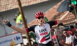 Le Slovène Matej Mohoric lors de sa victoire sur la 7e étape du Tour d'Espagne, le 25 août 2017 à Cuenca