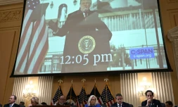 Une vidéo de l'ancien président Donald Trump diffusée lors de l'audition de la commission parlementaire enquêtant sur l'assaut du Capitole, le 9 juin 2022 
