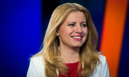 Zuzana Caputova, élue présidente en Slovaquie, sur la chaîne TV Markiza à Bratislava, le 31 mars 2019