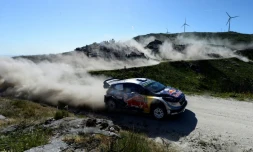 Le pilote français Sébastien Ogier au volant de sa Ford Fiesta lors de la 1re étape du rallye du Portugal, le 19 mai 2017 à Caminha