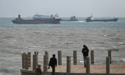 Des navires au large de l'Ăźle chinoise de Pingtan, le 7 avril 2023 prĂšs de TaĂŻwan