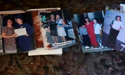 Des photographies montrent Mirna Cruz Lima et ses enfants Jackeline Cristina et Alexis Palomo Lima, victimes de l'ancien policier salvadorien Hugo Osorio, le 27 mai 2021