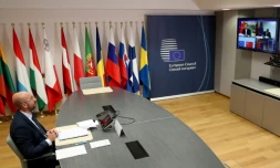 Le président du Conseil européen en visioconférence depuis Bruxelles le 22 juin 2020 pour le sommet UE-Chine