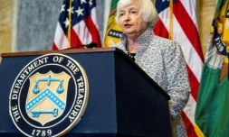 La secrétaire au Trésor Janet Yellen lors d'une conférence de presse à Washington le 28 juillet 2022