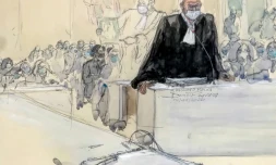 Croquis d'audience réalisé le 4 décembre 2020 montrant l'avocat Richard Malka au Tribunal de Paris