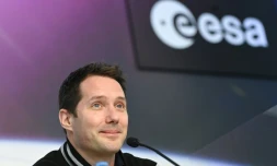 L'astronaute français Thomas Pesquet en conférence de presse le 12 novembre 2021 au Centre des autronautes européens à Cologne (Allemagne)

