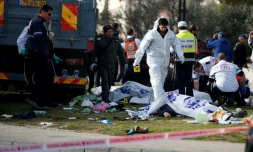 Sur le site d'une attaque au camion, le 8 janvier 2017 à Jérusalem
