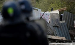 Barricade érigée sur la ZAD à Notre-Dame-des-Landes le 14 avril 2018
