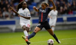 L'attaquant du PSG Marie-Laure Delie lors de la demi-finale aller de la Ligue des champions, le 24 avril 2016 au Parc OL
